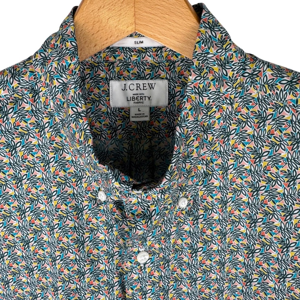 J.Crew Liberty Fabric Slim Fit Short Sleeve Button Down Shirt Mens Large Leaf